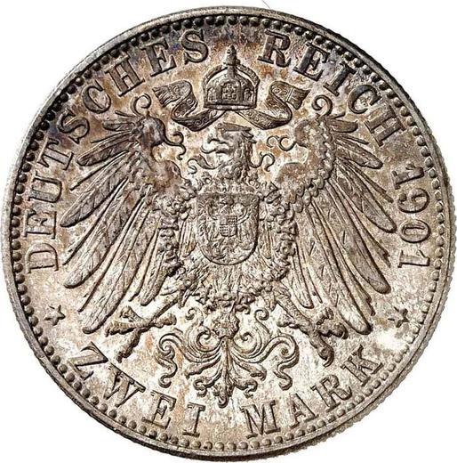 Reverso 2 marcos 1901 G "Baden" - valor de la moneda de plata - Alemania, Imperio alemán