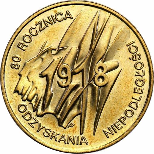 Реверс монеты - 2 злотых 1998 года MW ET "90 лет независимости Польши" - цена  монеты - Польша, III Республика после деноминации