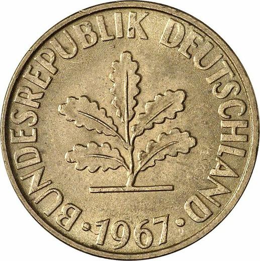 Реверс монеты - 10 пфеннигов 1967 года F - цена  монеты - Германия, ФРГ