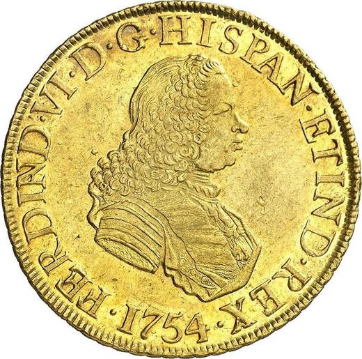 Awers monety - 8 escudo 1754 LM JD - cena złotej monety - Peru, Ferdynand VI