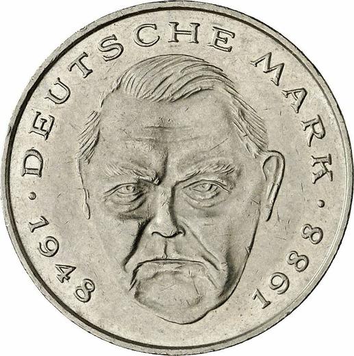 Obverse 2 Mark 1993 A "Ludwig Erhard" -  Coin Value - Germany, FRG