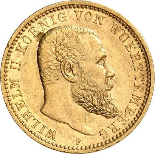 Аверс монеты - 10 марок 1906 года F "Вюртемберг" - цена золотой монеты - Германия, Германская Империя