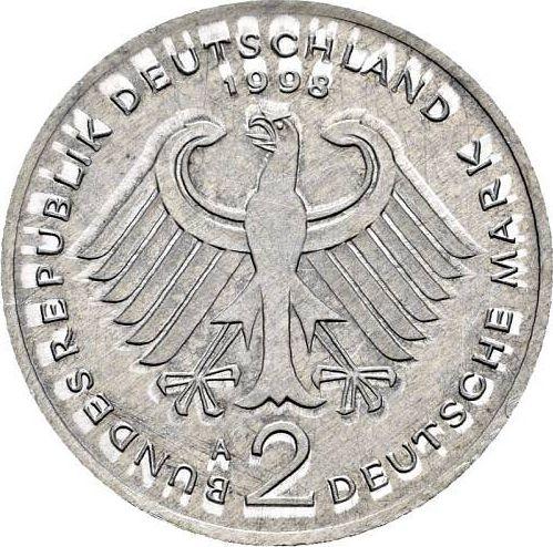 Reverse 2 Mark 1998 A "Willy Brandt" Aluminum Plain edge -  Coin Value - Germany, FRG