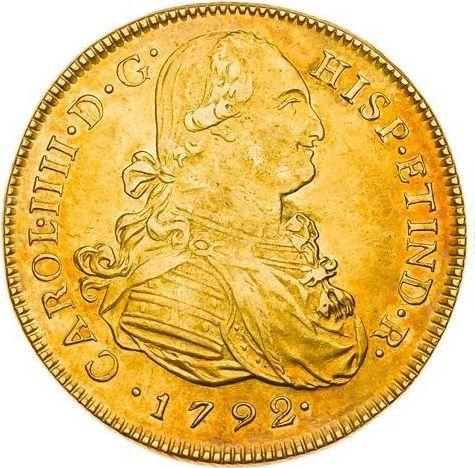 Anverso 8 escudos 1792 IJ - valor de la moneda de oro - Perú, Carlos IV