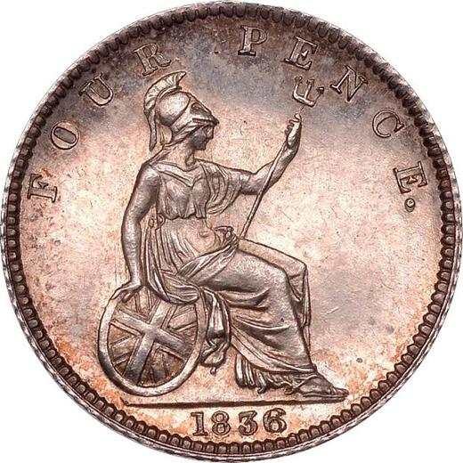 Reverse Pattern Fourpence (Groat) 1836 Reeded edge - United Kingdom, William IV