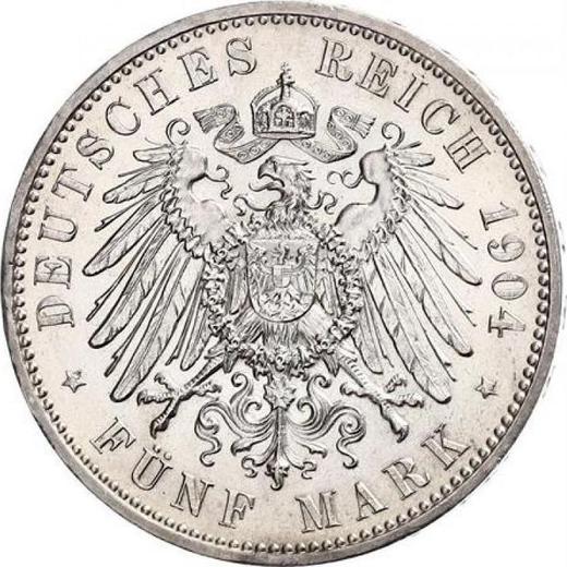 Reverso 5 marcos 1904 E "Sajonia" - valor de la moneda de plata - Alemania, Imperio alemán