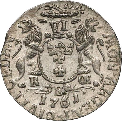 Revers 6 Gröscher 1761 REOE "Danzig" - Silbermünze Wert - Polen, August III