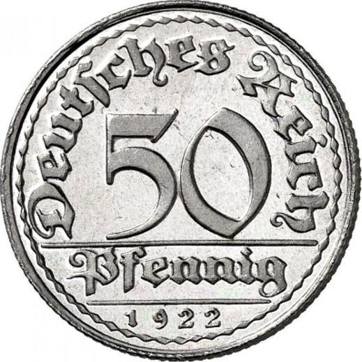 Anverso 50 Pfennige 1922 D - valor de la moneda  - Alemania, República de Weimar