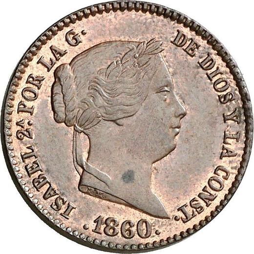 Аверс монеты - 10 сентимо реал 1860 года - цена  монеты - Испания, Изабелла II