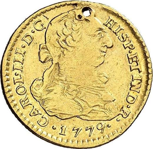 Awers monety - 1 escudo 1779 MJ - cena złotej monety - Peru, Karol III