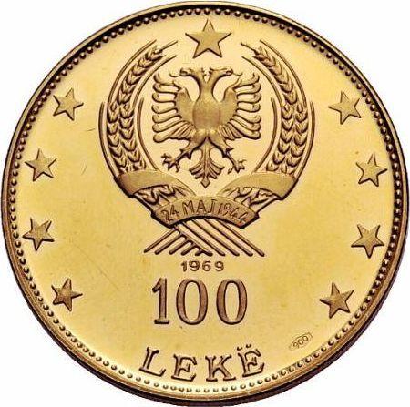 Reverso 100 leke 1969 "Campesina" - valor de la moneda de oro - Albania, República Popular