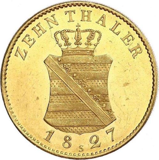 Reverso 10 táleros 1827 S - valor de la moneda de oro - Sajonia, Federico Augusto I