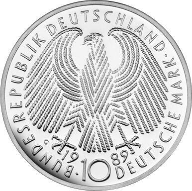Реверс монеты - 10 марок 1989 года G "40 лет ФРГ" - цена серебряной монеты - Германия, ФРГ