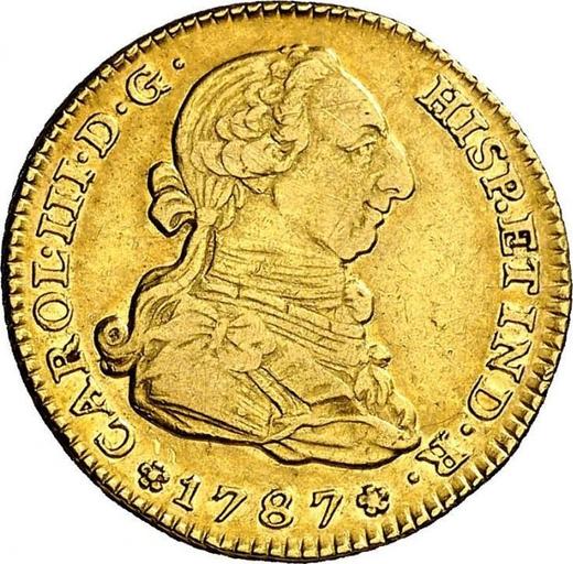 Awers monety - 2 escudo 1787 M DV - cena złotej monety - Hiszpania, Karol III