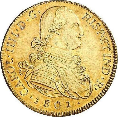 Anverso 8 escudos 1801 NG M - valor de la moneda de oro - Guatemala, Carlos IV