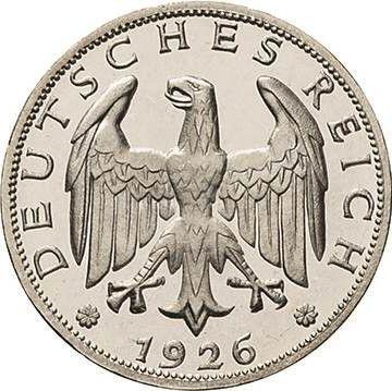 Awers monety - 1 reichsmark 1926 D - cena srebrnej monety - Niemcy, Republika Weimarska