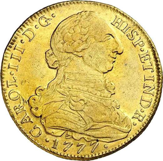 Аверс монеты - 8 эскудо 1777 года NR JJ - цена золотой монеты - Колумбия, Карл III