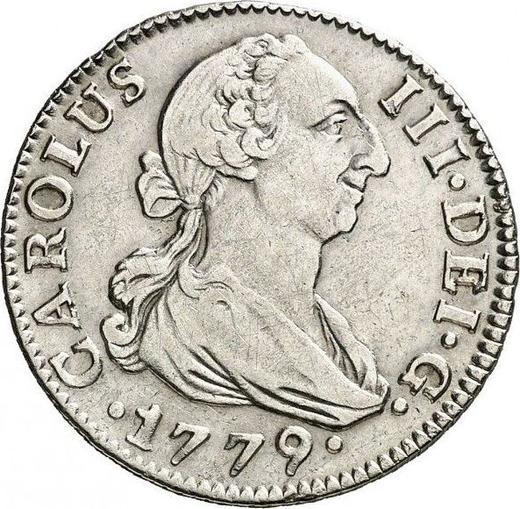 Аверс монеты - 2 реала 1779 года S CF - цена серебряной монеты - Испания, Карл III