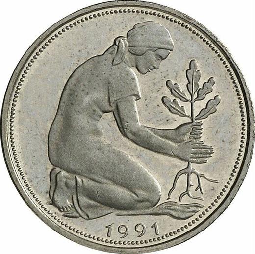 Rewers monety - 50 fenigów 1991 G - cena  monety - Niemcy, RFN