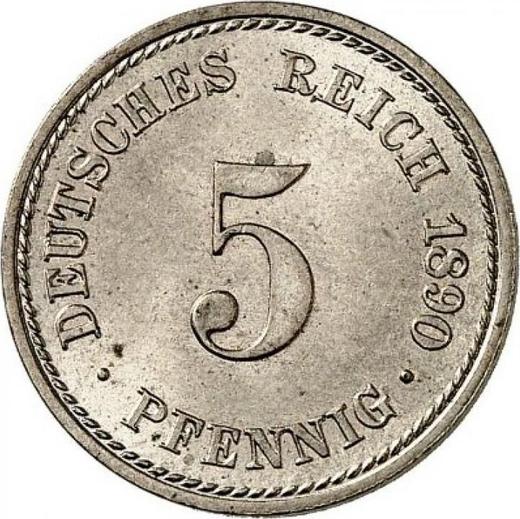 Аверс монеты - 5 пфеннигов 1890 года A "Тип 1890-1915" - цена  монеты - Германия, Германская Империя