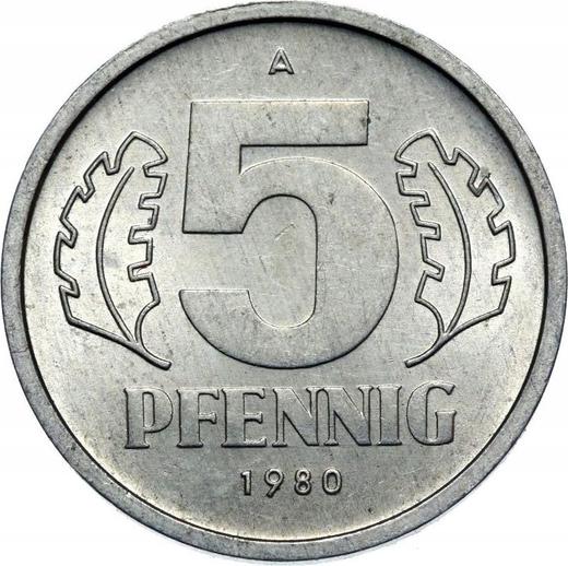 Obverse 5 Pfennig 1980 A -  Coin Value - Germany, GDR