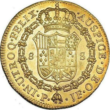 Реверс монеты - 8 эскудо 1796 года P JF - цена золотой монеты - Колумбия, Карл IV