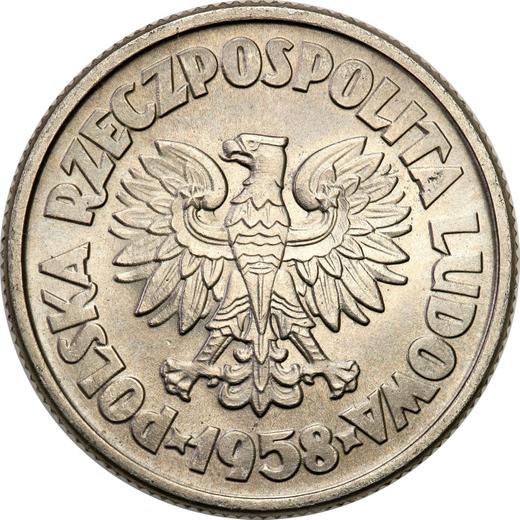 Аверс монеты - Пробные 5 злотых 1958 года JG "Грузовой корабль "Варыньский"" Никель - цена  монеты - Польша, Народная Республика