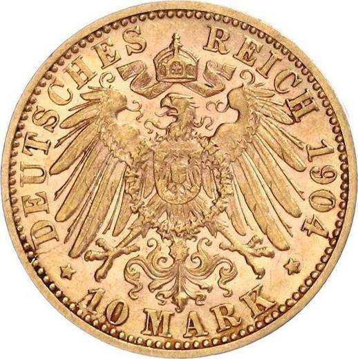 Reverso 10 marcos 1904 F "Würtenberg" - valor de la moneda de oro - Alemania, Imperio alemán