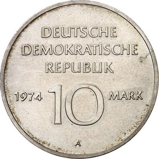 Reverso 10 marcos 1974 A "25 aniversario de la RDA" Plata Prueba - valor de la moneda de plata - Alemania, República Democrática Alemana (RDA)