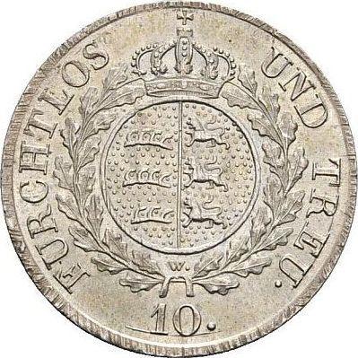 Реверс монеты - 10 крейцеров 1823 года - цена серебряной монеты - Вюртемберг, Вильгельм I