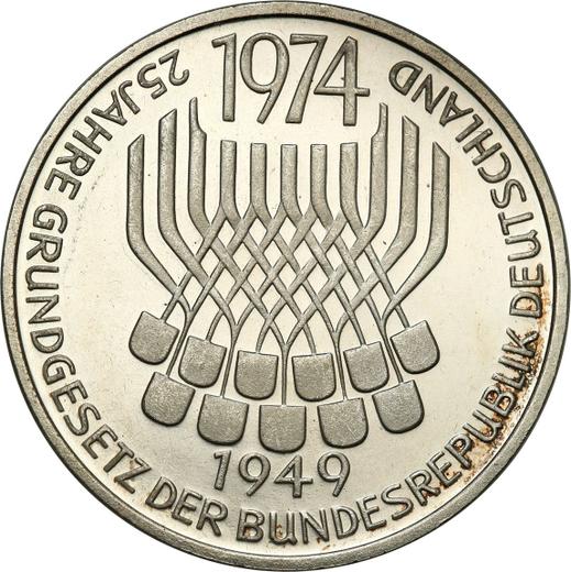 Anverso 5 marcos 1974 F "Ley fundamental" - valor de la moneda de plata - Alemania, RFA