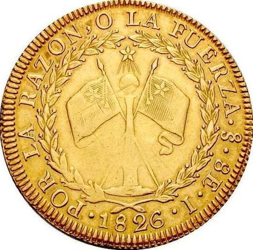 Reverso 8 escudos 1826 So I - valor de la moneda de oro - Chile, República