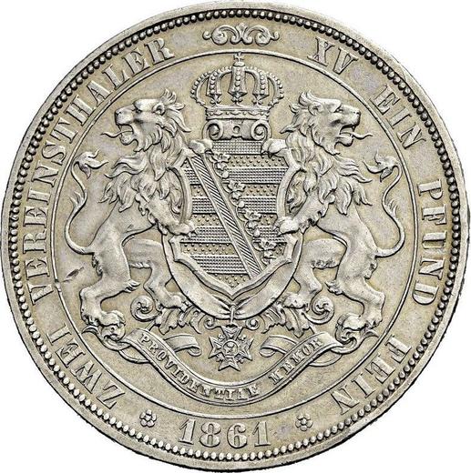 Реверс монеты - 2 талера 1861 года B - цена серебряной монеты - Саксония-Альбертина, Иоганн