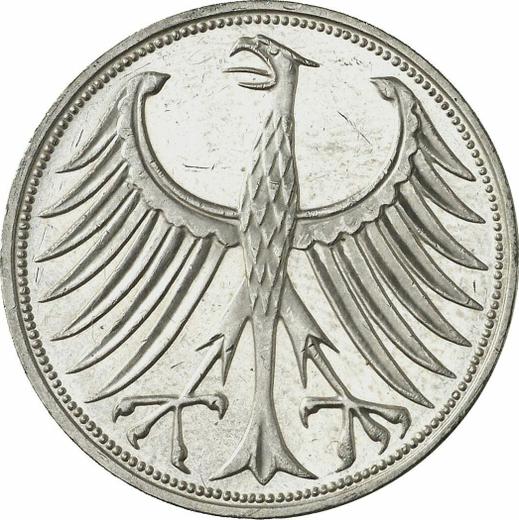 Реверс монеты - 5 марок 1969 года F - цена серебряной монеты - Германия, ФРГ