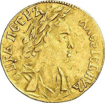 Аверс монеты - Червонец (Дукат) ҂АΨА (1701) года Венок без лент - цена золотой монеты - Россия, Петр I