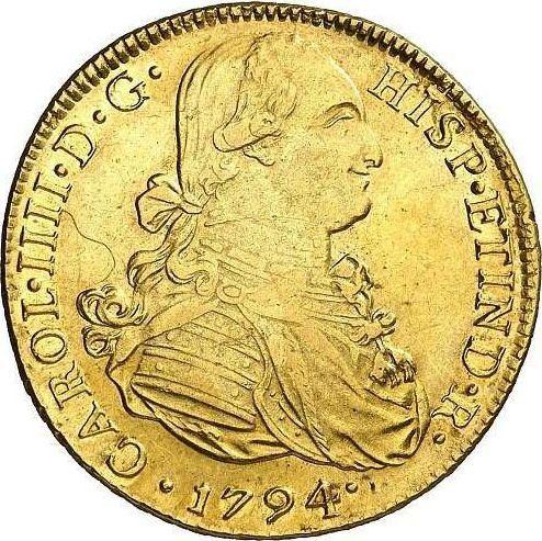 Anverso 8 escudos 1794 IJ - valor de la moneda de oro - Perú, Carlos IV