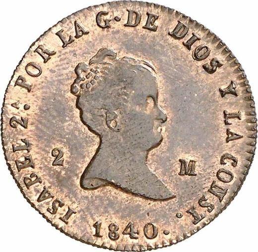 Аверс монеты - 2 мараведи 1840 года J - цена  монеты - Испания, Изабелла II