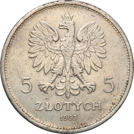 Anverso 5 eslotis 1932 "Nike" - valor de la moneda de plata - Polonia, Segunda República