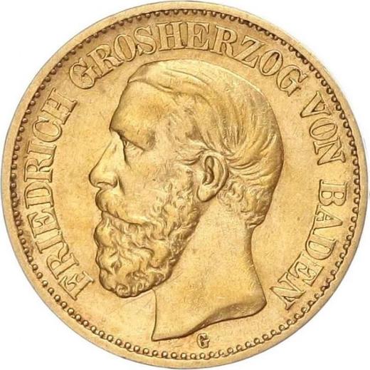 Аверс монеты - 10 марок 1879 года G "Баден" - цена золотой монеты - Германия, Германская Империя