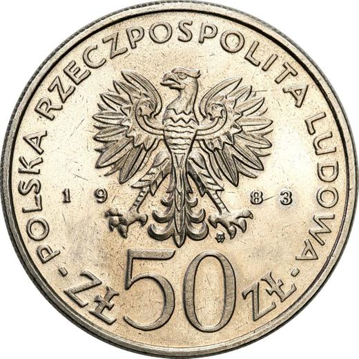 Аверс монеты - Пробные 50 злотых 1983 года MW EO "150 лет Большому театру" Никель - цена  монеты - Польша, Народная Республика