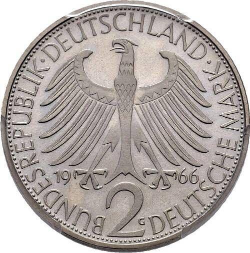 Реверс монеты - 2 марки 1966 года G "Планк" - цена  монеты - Германия, ФРГ