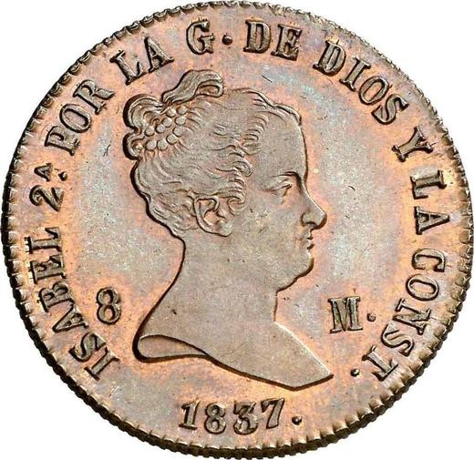 Anverso 8 maravedíes 1837 "Valor nominal sobre el reverso" - valor de la moneda  - España, Isabel II