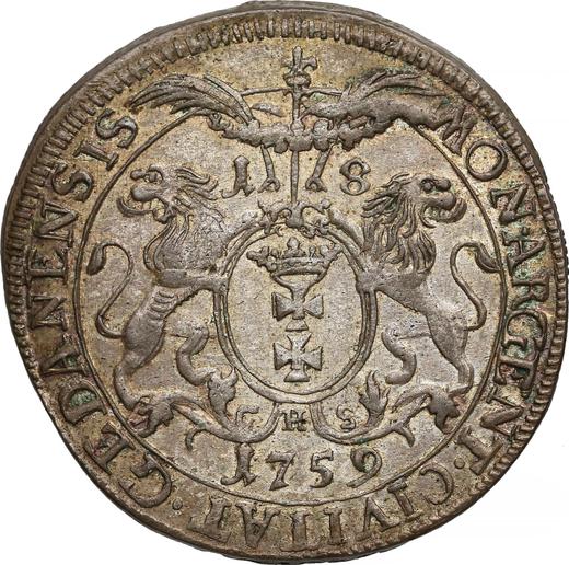 Reverso Ort (18 groszy) 1759 CHS "de Gdansk" - valor de la moneda de plata - Polonia, Augusto III