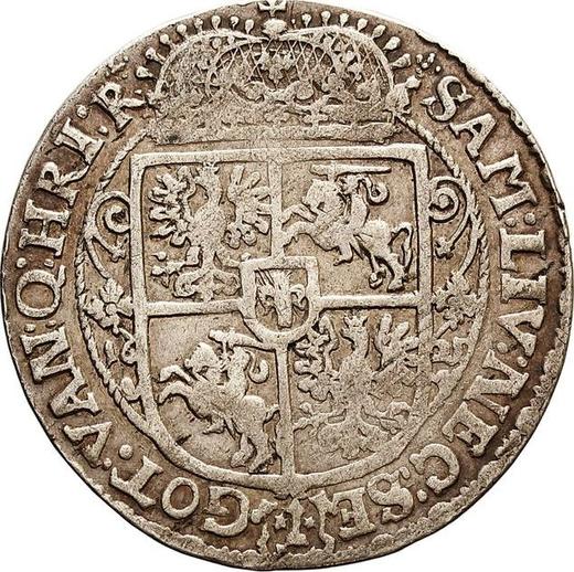 Реверс монеты - Орт (18 грошей) 1621 года Цветы по сторонам щита - цена серебряной монеты - Польша, Сигизмунд III Ваза