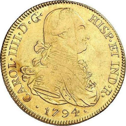 Аверс монеты - 8 эскудо 1794 года PTS PR - цена золотой монеты - Боливия, Карл IV