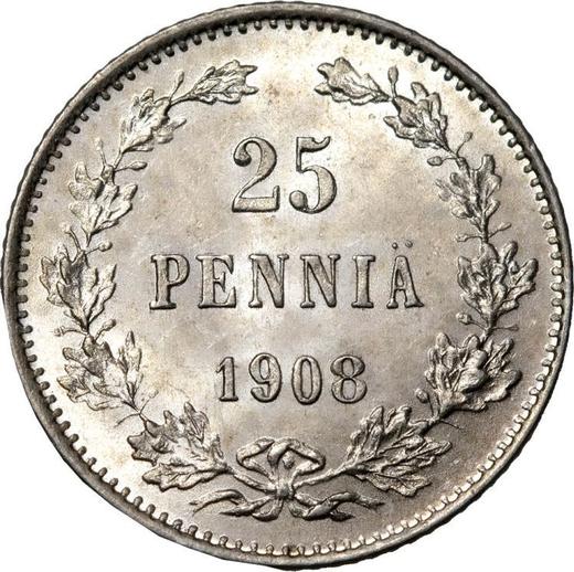 Rewers monety - 25 penni 1908 L - cena srebrnej monety - Finlandia, Wielkie Księstwo