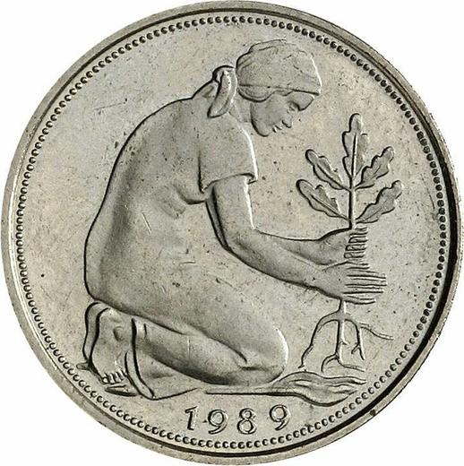 Реверс монеты - 50 пфеннигов 1989 года D - цена  монеты - Германия, ФРГ