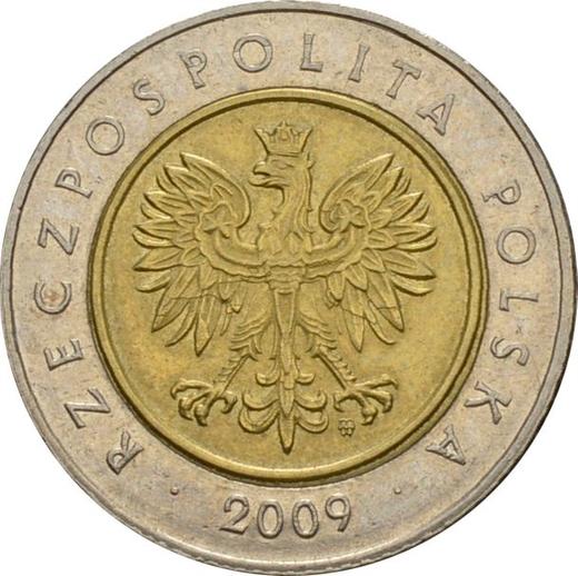 Anverso 5 eslotis 2009 MW - valor de la moneda  - Polonia, República moderna