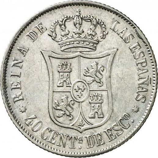 Rewers monety - 40 centimos de escudo 1865 Siedmioramienne gwiazdy - cena srebrnej monety - Hiszpania, Izabela II