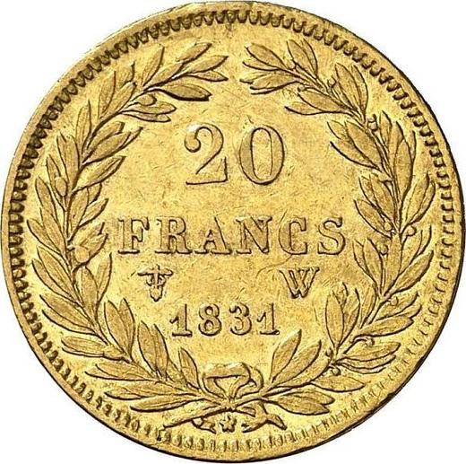 Rewers monety - 20 franków 1831 W "Rant wypukły" Lille - cena złotej monety - Francja, Ludwik Filip I